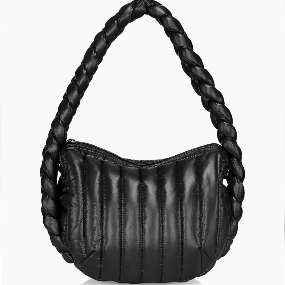 THINK ROYLN Quilted Black Shoulder Bag with Braided Handle